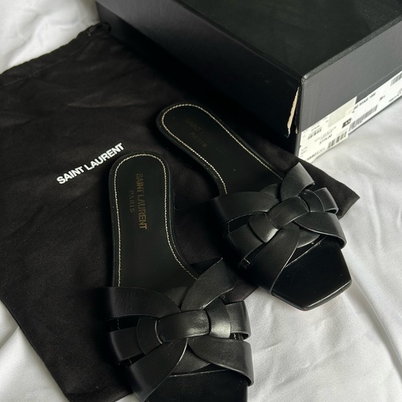 Saint Laurent Black Leather Sandals - Picture 2 of 5